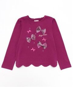 mezzo piano / メゾピアノ Tシャツ | チェックリボンいっぱい　長袖Tシャツ