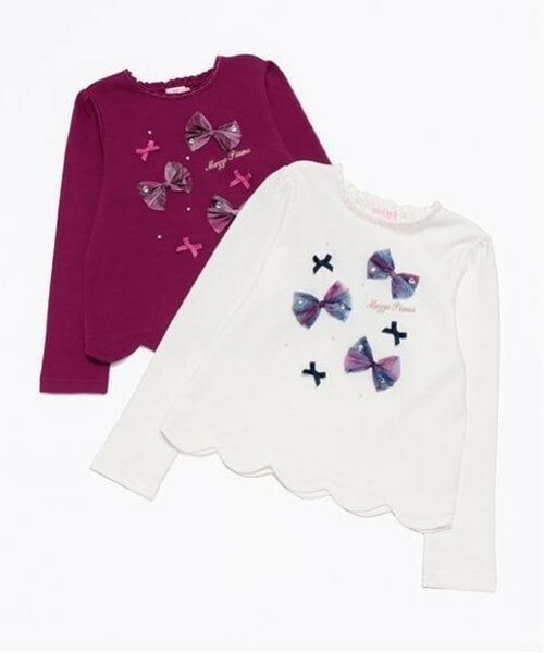 mezzo piano / メゾピアノ Tシャツ | チェックリボンいっぱい　長袖Tシャツ | 詳細9