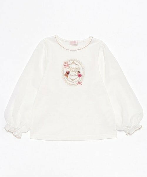 mezzo piano / メゾピアノ Tシャツ | シアー袖　フレーム長袖Tシャツ（オフ ホワイト）