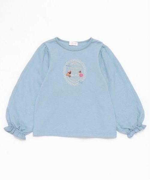 mezzo piano / メゾピアノ Tシャツ | シアー袖　フレーム長袖Tシャツ（ブルー グリーン）