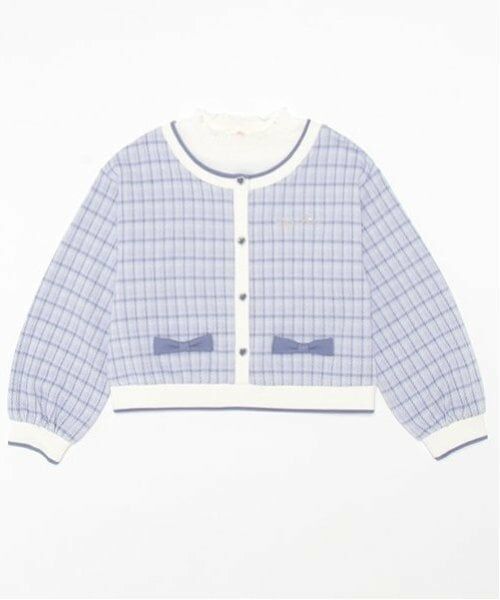 mezzo piano / メゾピアノ スウェット | レイヤード風チェックジャガード　プルオーバー（サックス）