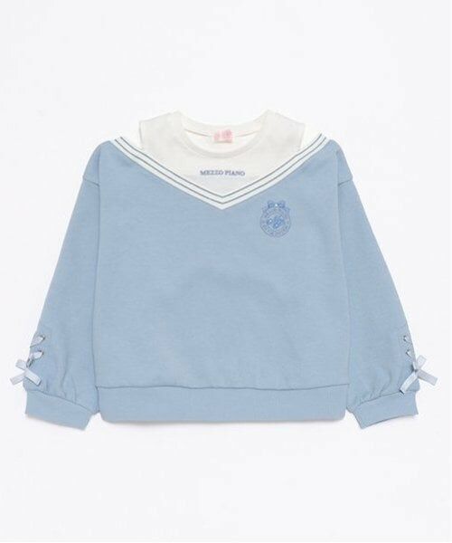 mezzo piano / メゾピアノ スウェット | レイヤード風　肩開きトレーナー（サックス）