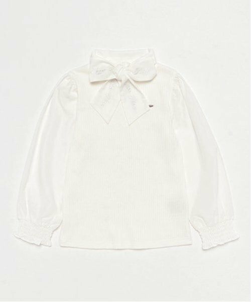 mezzo piano / メゾピアノ シャツ・ブラウス | ボウタイ　テレコブラウス（オフ ホワイト）