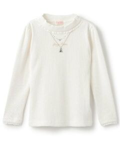 mezzo piano / メゾピアノ Tシャツ | ネックレス＆刺しゅう　テレコ　長袖Tシャツ