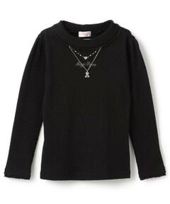 mezzo piano / メゾピアノ Tシャツ | ネックレス＆刺しゅう　テレコ　長袖Tシャツ