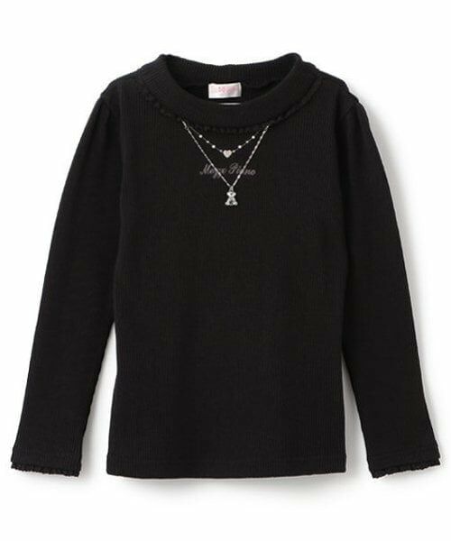 mezzo piano / メゾピアノ Tシャツ | ネックレス&刺しゅう テレコ 長袖Tシャツ(黒)