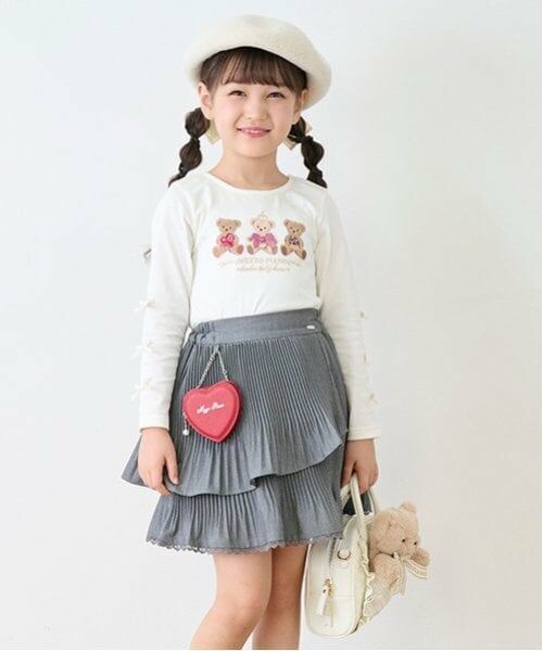 mezzo piano / メゾピアノ Tシャツ | くま　リボン長袖Tシャツ | 詳細1