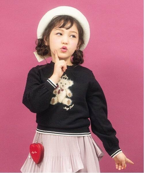 mezzo piano / メゾピアノ ニット・セーター | テディベア　ニットプルオーバー（黒）