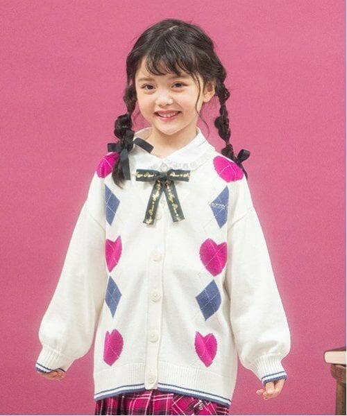 mezzo piano / メゾピアノ カーディガン・ボレロ | アーガイルニット　ロングカーディガン（オフ ホワイト）