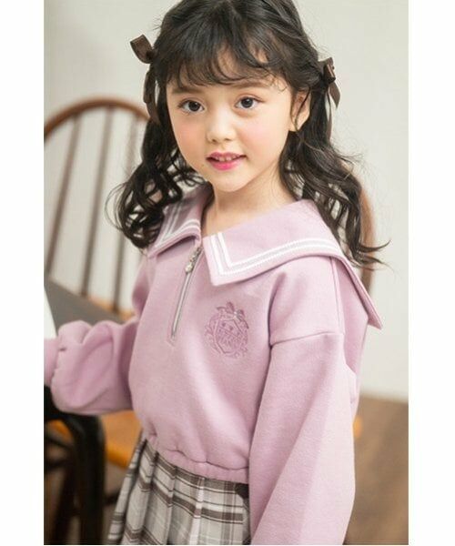 mezzo piano / メゾピアノ スウェット | ハーフZIPセーラープルオーバー　＆タンクトップセット（ピンク）