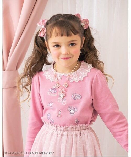 mezzo piano / メゾピアノ Tシャツ | 【おめかしマイメロディ】衿レース　長袖Tシャツ（ピンク）