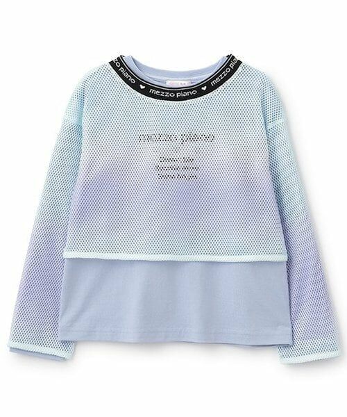 mezzo piano / メゾピアノ Tシャツ | グラデーションメッシュ&肩開き長袖Tシャツセット(ブルー)