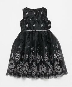 mezzo piano / メゾピアノ ミニ丈・ひざ丈ワンピース | バラ刺しゅうオーガンジー　ワンピース