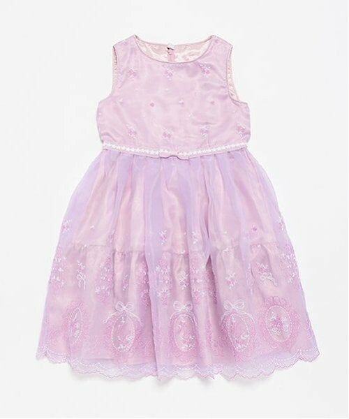 mezzo piano / メゾピアノ ミニ丈・ひざ丈ワンピース | バラ刺しゅうオーガンジー　ワンピース（ピンク）