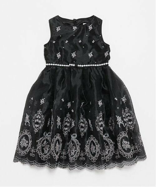 mezzo piano / メゾピアノ ミニ丈・ひざ丈ワンピース | バラ刺しゅうオーガンジー　ワンピース（黒）