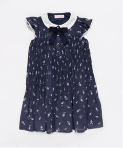 mezzo piano / メゾピアノ ミニ丈・ひざ丈ワンピース | ローズつぼみ柄　衿付プリーツワンピース