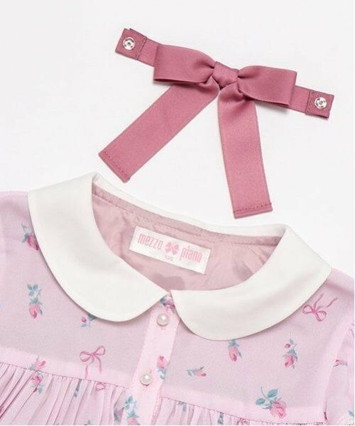 mezzo piano / メゾピアノ ミニ丈・ひざ丈ワンピース | ローズつぼみ柄　衿付プリーツワンピース | 詳細3