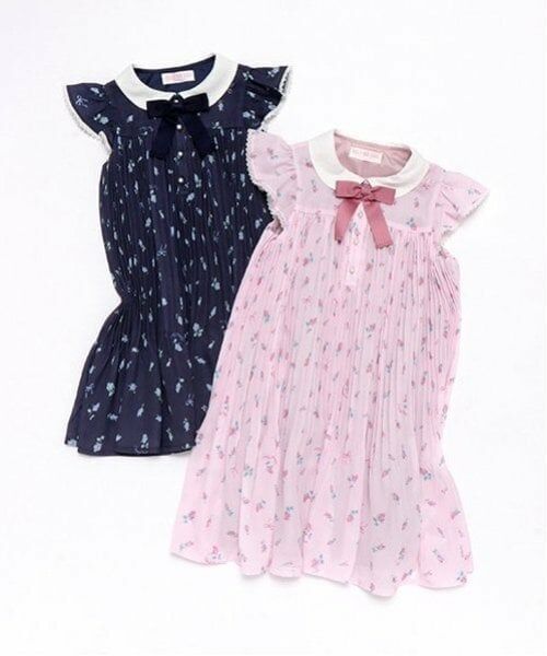 mezzo piano / メゾピアノ ミニ丈・ひざ丈ワンピース | ローズつぼみ柄　衿付プリーツワンピース | 詳細8