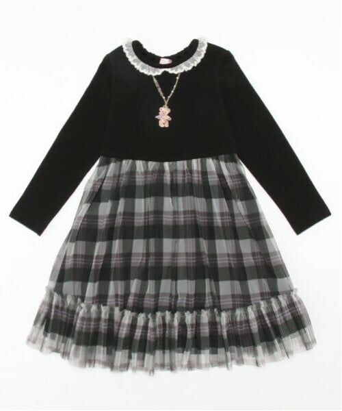 mezzo piano / メゾピアノ ミニ丈・ひざ丈ワンピース | チェックチュール　ドッキングワンピース（黒）