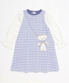 mezzo piano / メゾピアノ ミニ丈・ひざ丈ワンピース | くまポシェット　カットジャガードチェックワンピース