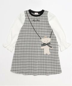 mezzo piano / メゾピアノ ミニ丈・ひざ丈ワンピース | くまポシェット　カットジャガードチェックワンピース