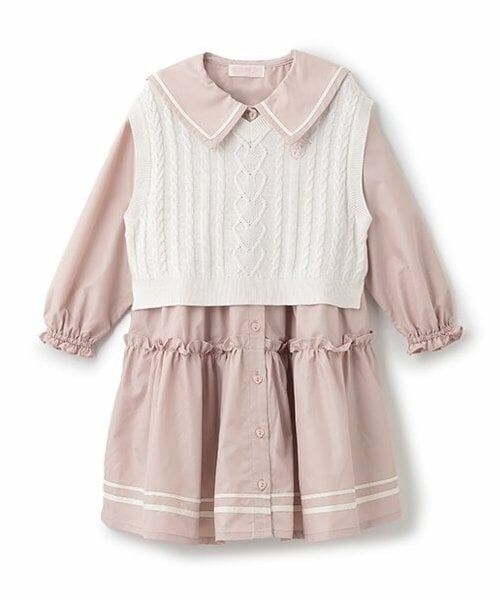 mezzo piano / メゾピアノ ミニ丈・ひざ丈ワンピース | セーラーワンピース　＆ニットベスト　セット（ピンク）