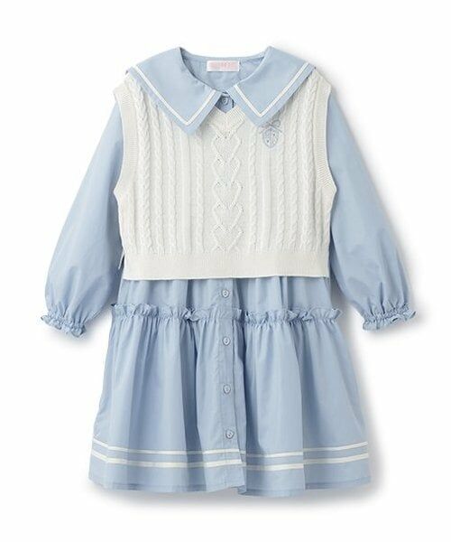 mezzo piano / メゾピアノ ミニ丈・ひざ丈ワンピース | セーラーワンピース　＆ニットベスト　セット（サックス）