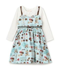 mezzo piano / メゾピアノ ミニ丈・ひざ丈ワンピース | ボンボンショコラ柄　ドッキングワンピース