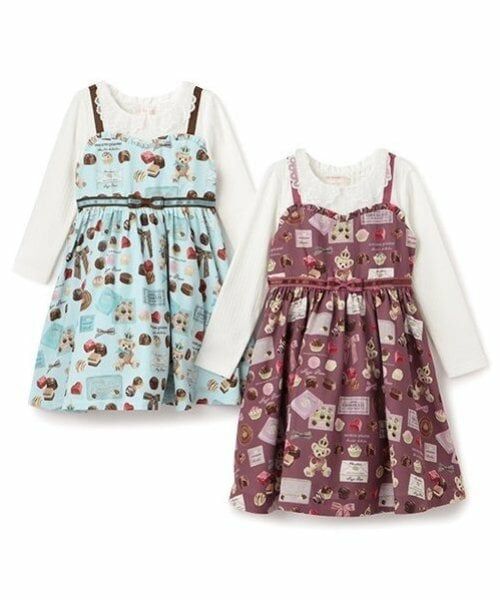 mezzo piano / メゾピアノ ミニ丈・ひざ丈ワンピース | ボンボンショコラ柄 ドッキングワンピース | 詳細16