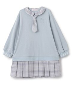 mezzo piano / メゾピアノ ミニ丈・ひざ丈ワンピース | ネクタイつきチェックプリーツ　ドッキングワンピース