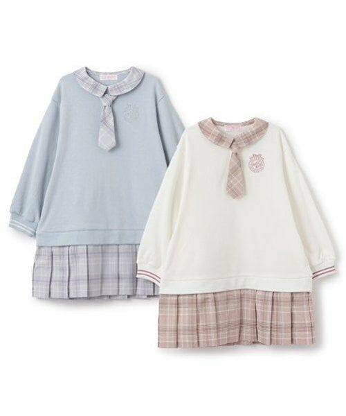 mezzo piano / メゾピアノ ミニ丈・ひざ丈ワンピース | ネクタイつきチェックプリーツ　ドッキングワンピース | 詳細10