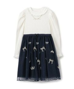 mezzo piano / メゾピアノ ミニ丈・ひざ丈ワンピース | チュール刺しゅう　ドッキングワンピース