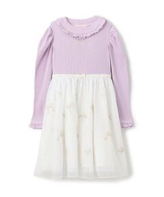 mezzo piano / メゾピアノ ミニ丈・ひざ丈ワンピース | チュール刺しゅう　ドッキングワンピース