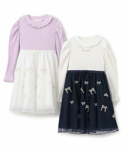 mezzo piano / メゾピアノ ミニ丈・ひざ丈ワンピース | チュール刺しゅう　ドッキングワンピース | 詳細12