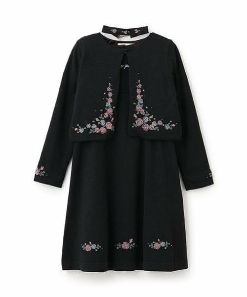 mezzo piano / メゾピアノ ミニ丈・ひざ丈ワンピース | 35thビーズ刺しゅうニットワンピース・ボレロ・チョーカーセット(黒)