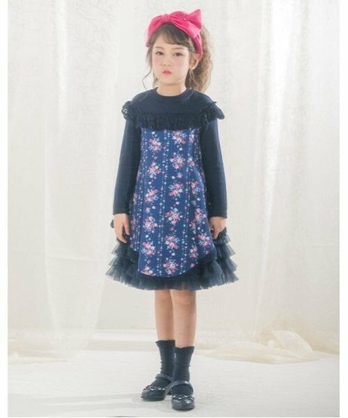 mezzo piano / メゾピアノ ミニ丈・ひざ丈ワンピース | 35th　バラ柄ドッキングワンピース＆ボレロセット | 詳細1