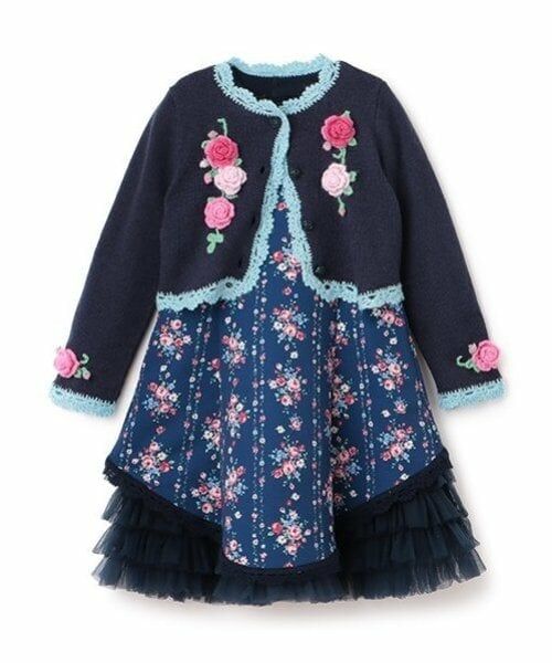 mezzo piano / メゾピアノ ミニ丈・ひざ丈ワンピース | 35th　バラ柄ドッキングワンピース＆ボレロセット | 詳細4