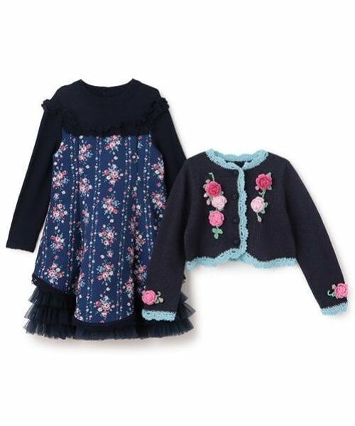 mezzo piano / メゾピアノ ミニ丈・ひざ丈ワンピース | 35th　バラ柄ドッキングワンピース＆ボレロセット | 詳細6