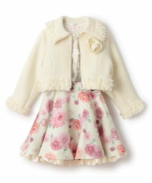 mezzo piano / メゾピアノ セットアップ | 35th ツィードジャケット&バラ柄スカート セットアップ(オフ ホワイト)