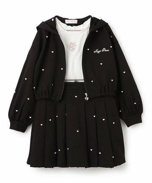 mezzo piano / メゾピアノ パーカー | 短丈ZIPパーカ　＆半袖Tシャツ　セットアップ（黒）