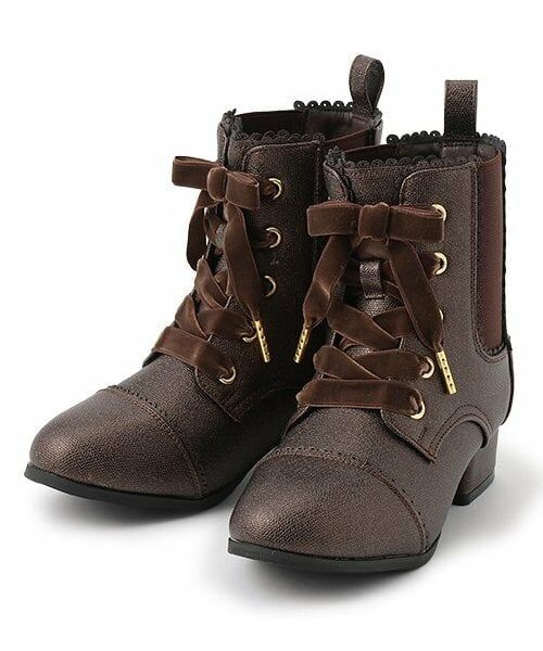 mezzo piano / メゾピアノ ブーツ(ショート丈) | レースアップリボン サイドゴアブーツ(コゲ茶)