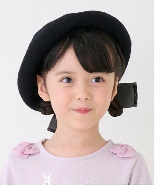 mezzo piano / メゾピアノ ハンチング・キャスケット・ベレー帽 | 後ろリボン　バスクベレー帽（黒）