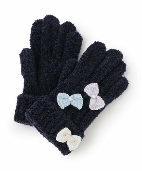 mezzo piano / メゾピアノ 手袋 | ケーブルマシュマロ　ニット手袋（紺）