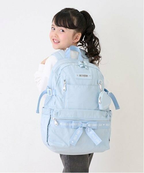 mezzo piano / メゾピアノ リュック・バックパック | ハートポーチつき　ロゴリボン　ナイロンリュック　大（サックス）