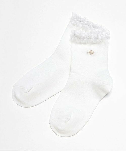 mezzo piano / メゾピアノ ソックス | フリル　ロゴ刺しゅうソックス（白）