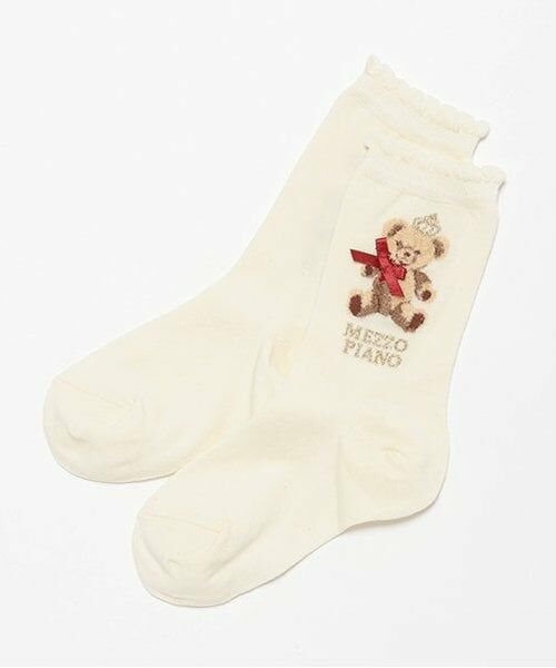 mezzo piano / メゾピアノ ソックス | ロイヤルクマ柄　クルーソックス（アイボリー）