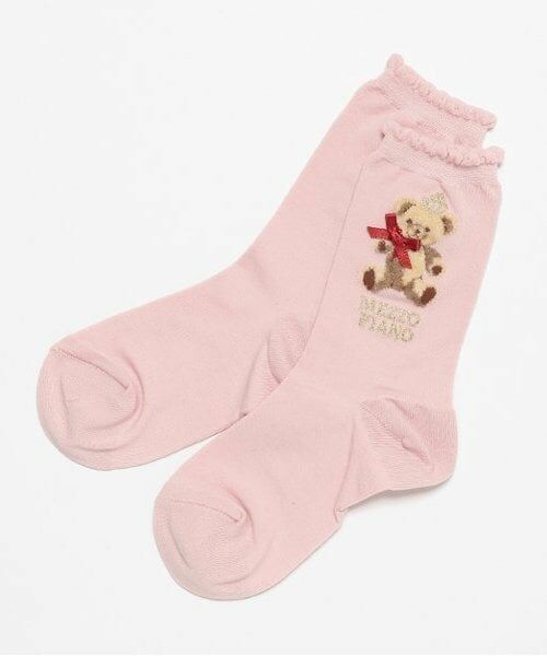 mezzo piano / メゾピアノ ソックス | ロイヤルクマ柄　クルーソックス（ライト ピンク）