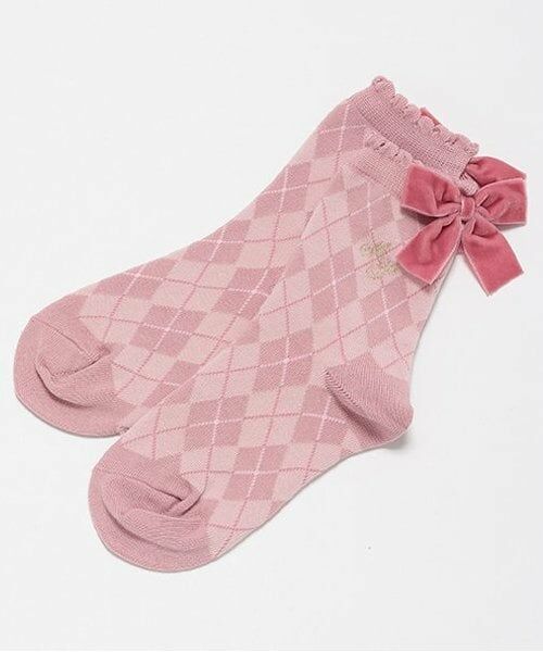 mezzo piano / メゾピアノ ソックス | リボンつき　アーガイル柄ソックス（ライト ピンク）