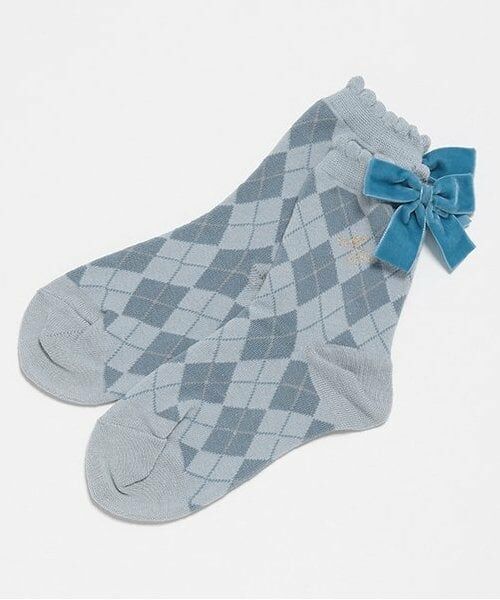 mezzo piano / メゾピアノ ソックス | リボンつき　アーガイル柄ソックス（ブルー）