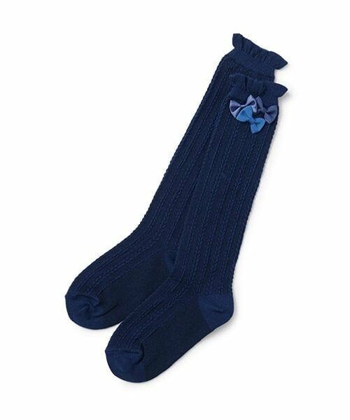 mezzo piano / メゾピアノ ソックス | リボンつき　ハイソックス（紺）